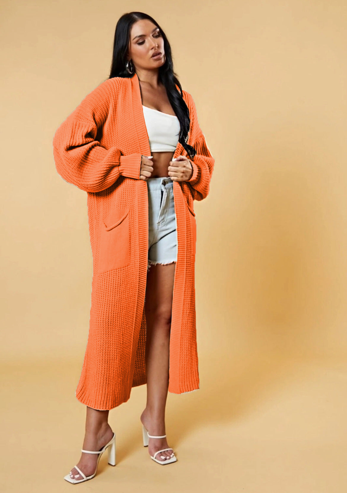 Women's Loose Solid Color Long Pocket Oversized Knitwear