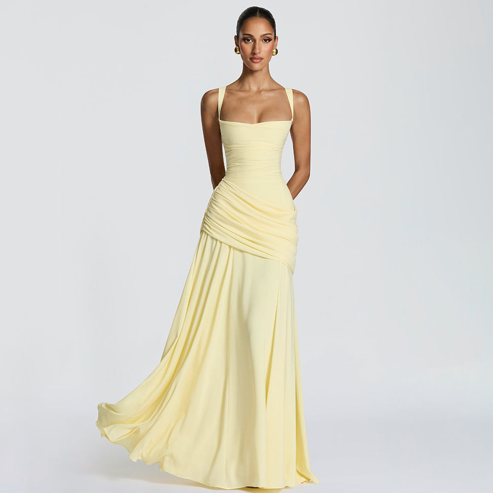 Women's Temperament Pure Color Sleeveless Large Hem Dress