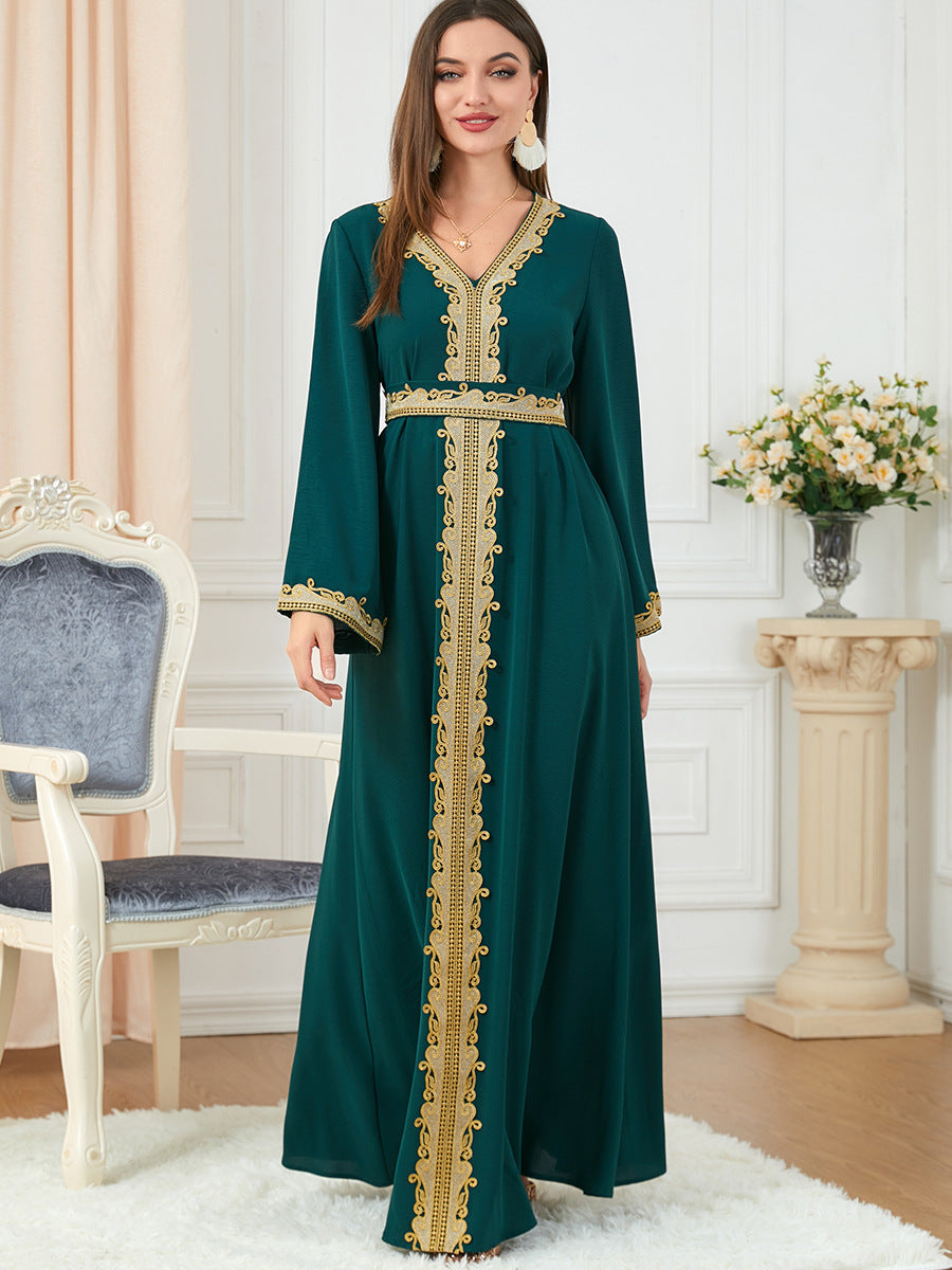 Women's Color Stitching Basic Loose Embroidery Long Dresses