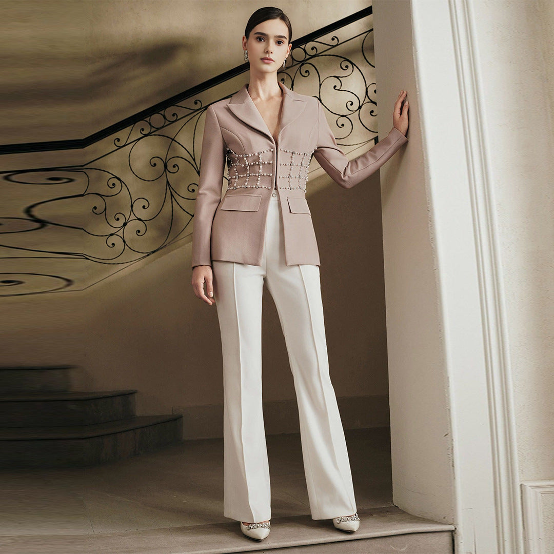 Women's Bandage Fashion Bead Diamond Quality Temperament Small Suit