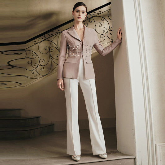 Women's Bandage Fashion Bead Diamond Quality Temperament Small Suit