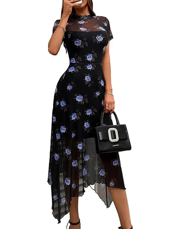Floral Vintage Irregular Mid-length Dress Summer Dresses