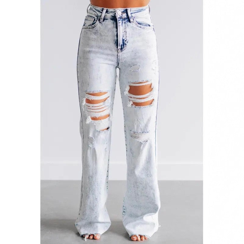 Women's Stretch Slimming Loose Straight Wide Leg High Waist Large Women's Jeans