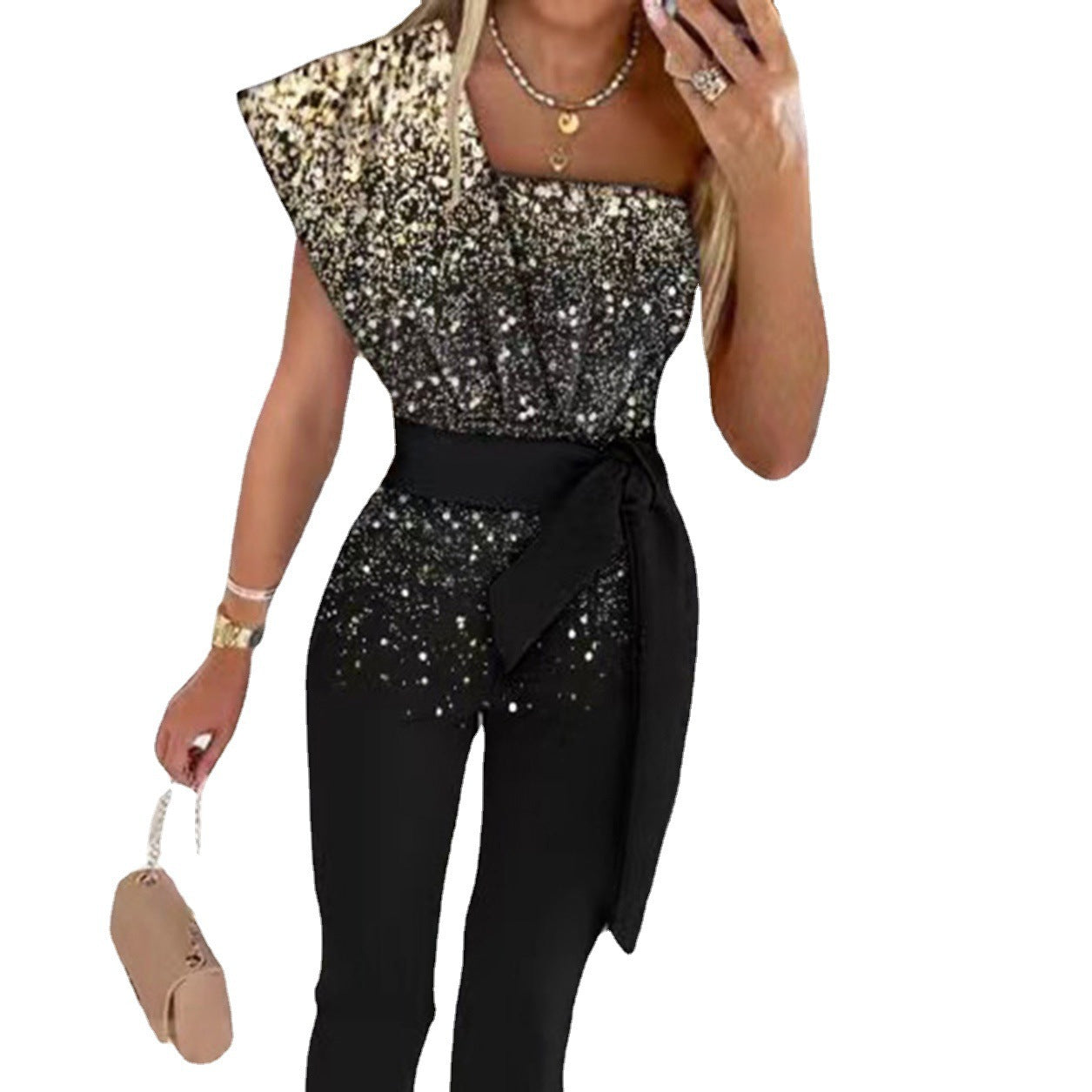 Women's Belt Slim Fit Sleeveless One-piece Dress Suits