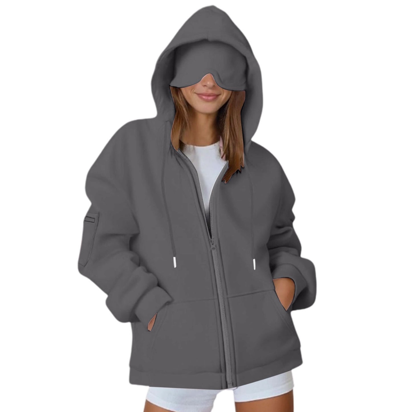 Hooded Eye Mask Home Lazy Pure Color Women's Sweater, Sweater