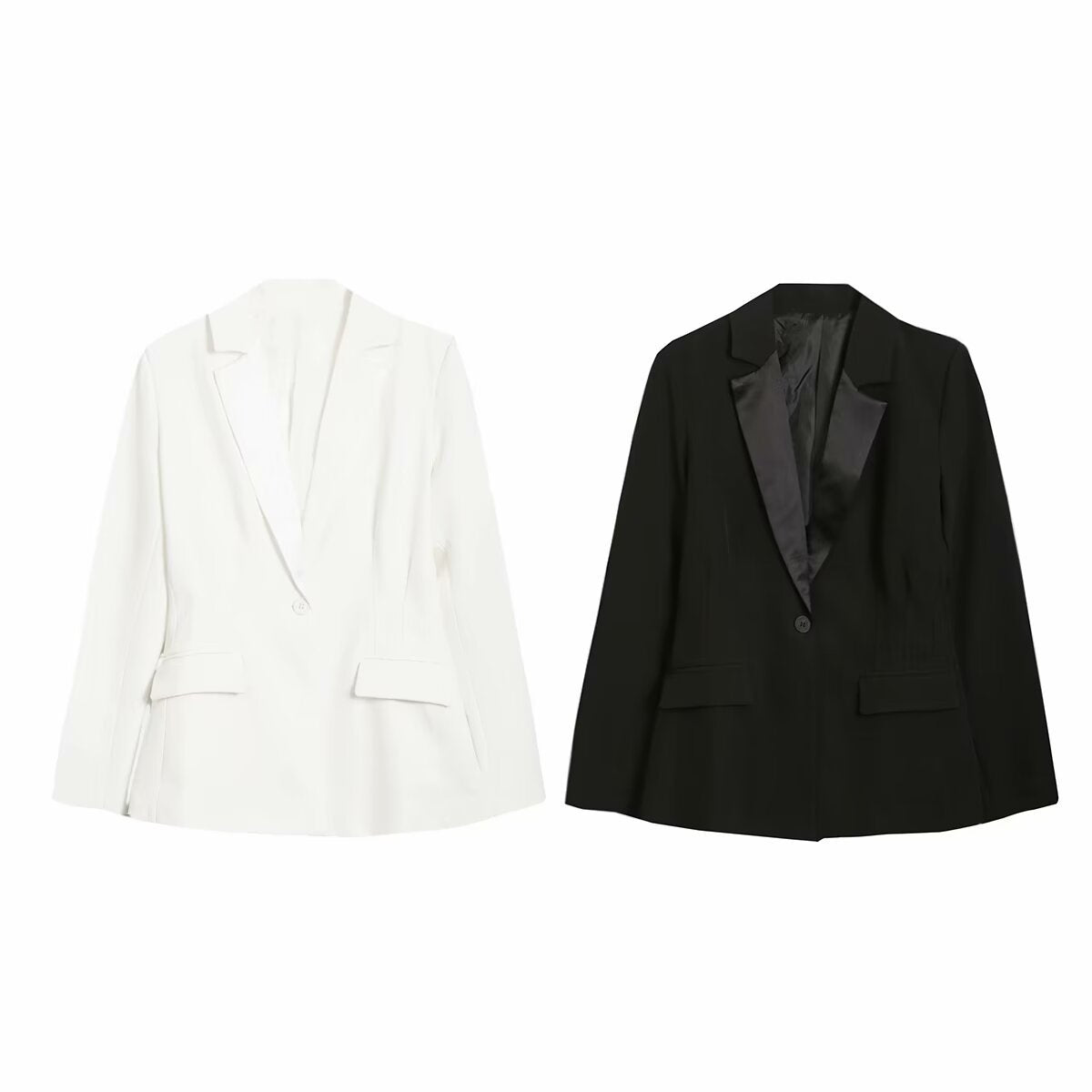 Women's Black Waist Satin Texture Stitching Double Blazers