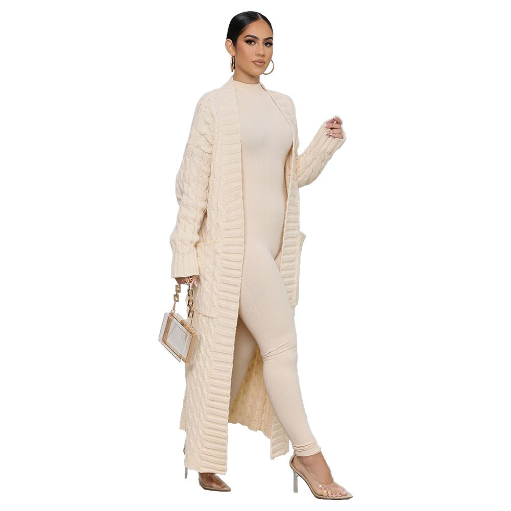 Women's Loose Knitted Idle Style Pocket Long Sweaters