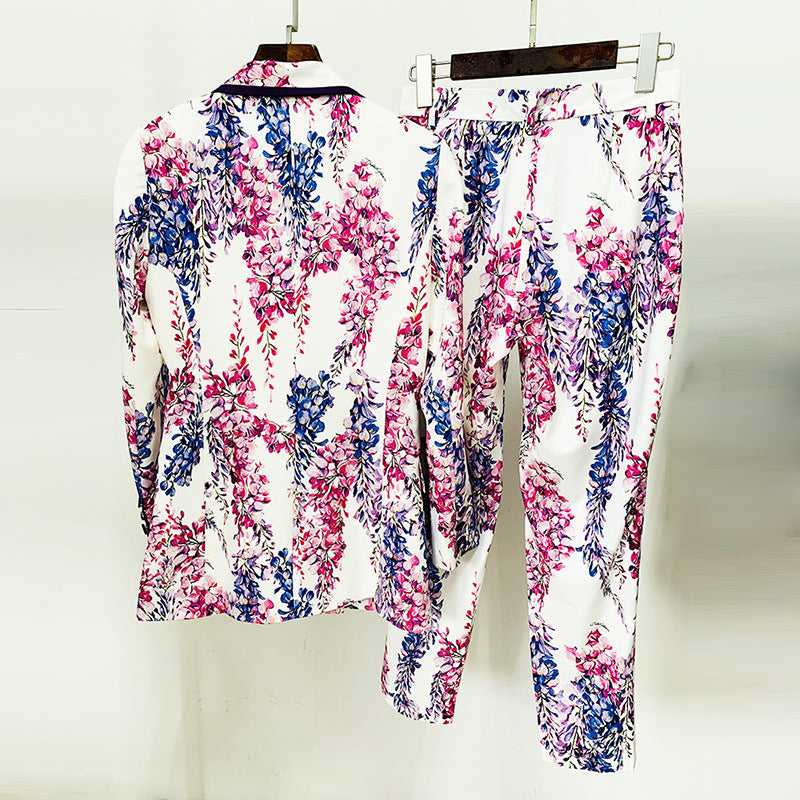 Digital Printing Mid-length Skinny Trousers Two-piece Fashion Casual Suit
