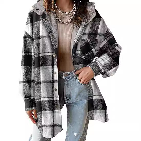Women's Flannel Plaid Long Sleeve Autumn Button Jackets
