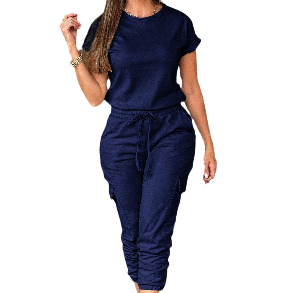 Women's Attractive Leisure Cargo Short-sleeved Overalls Jumpsuits