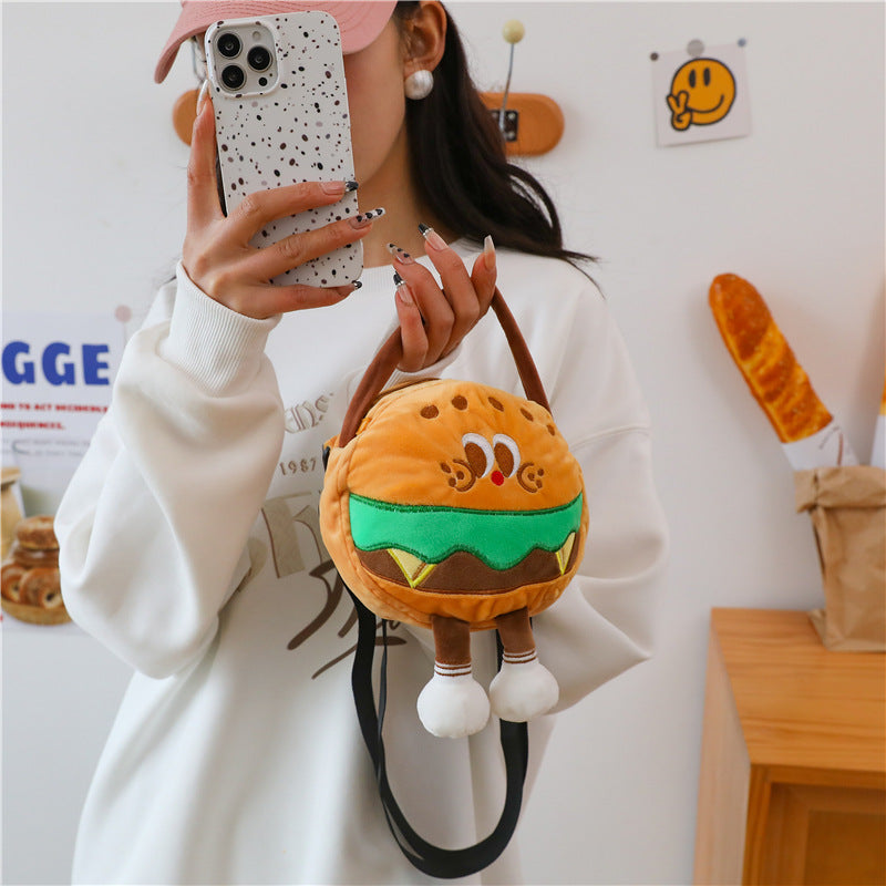 Women's Plush Cute Toast French Fries Hamburger Crossbody Bags