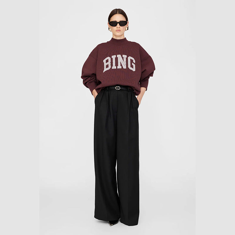 Women's Niche Classic Letter Print Fleece Lining Sweaters