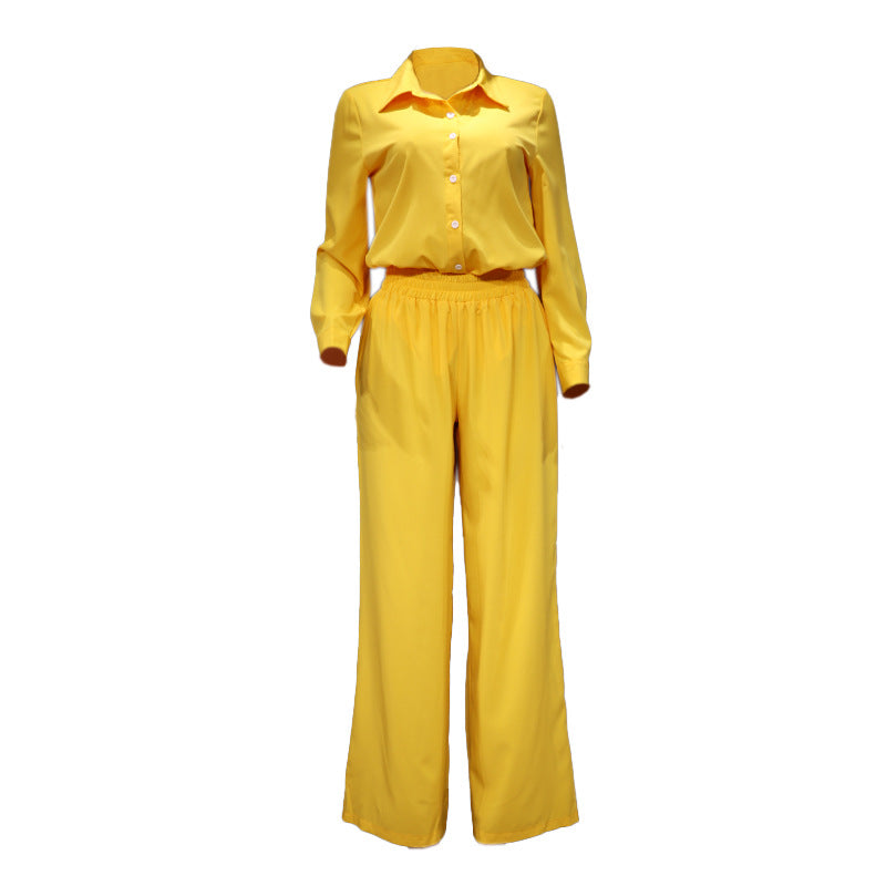 Women's Temperament Pure Color Shirt Loose Trousers Suits