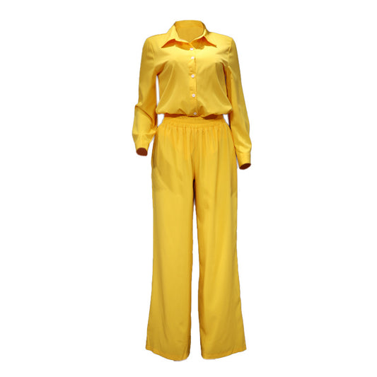 Women's Temperament Pure Color Shirt Loose Trousers Suits