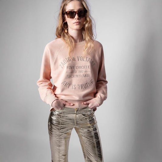 Women's Minority Classic Letter Embroidery Pink Cotton Sweaters