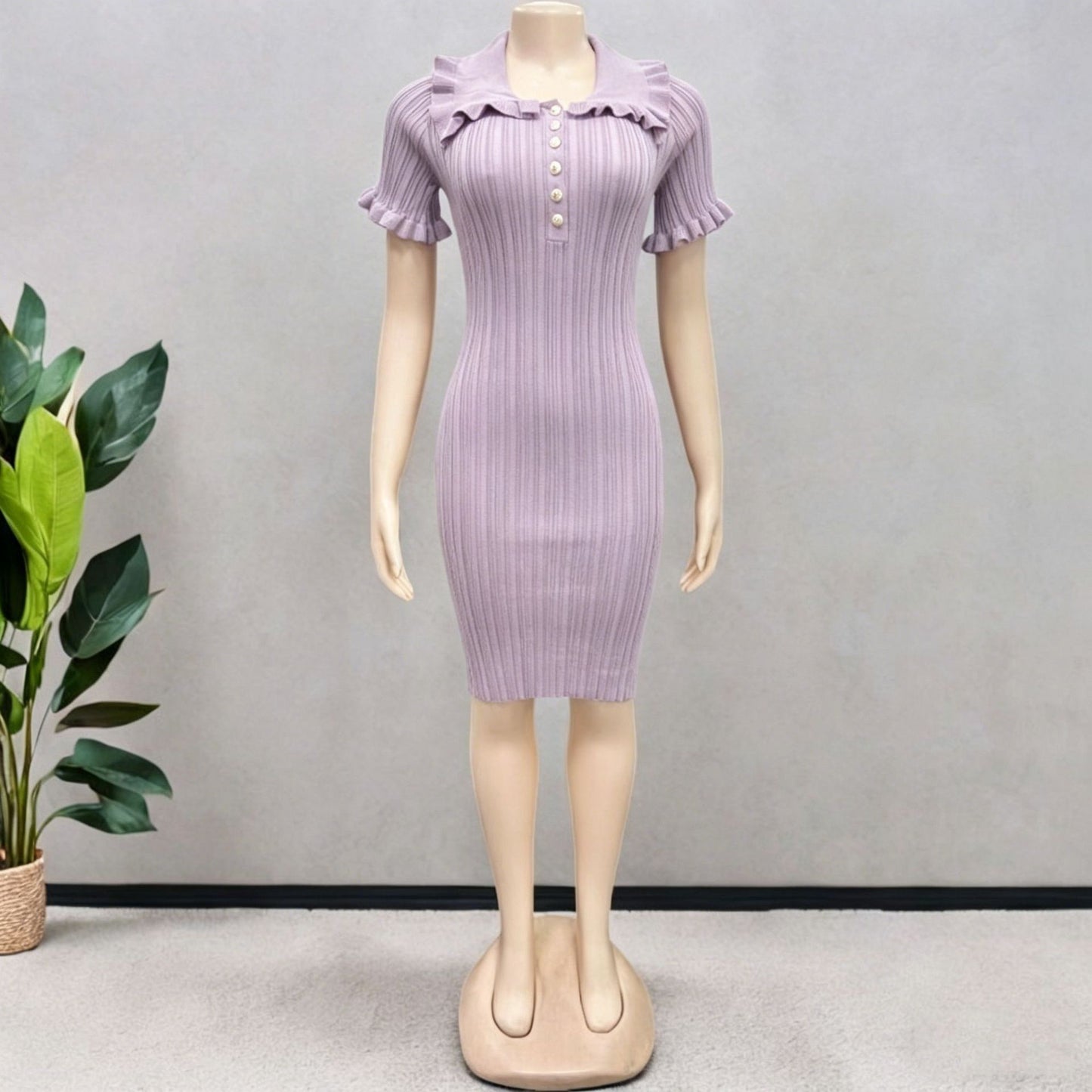 Women's Collar Retro French Ruffle Button Classic Dress