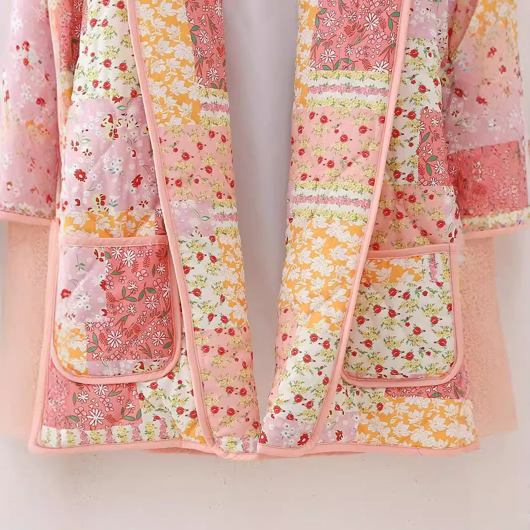 Women's Casual Lapel Printed Pocket Cotton Coats