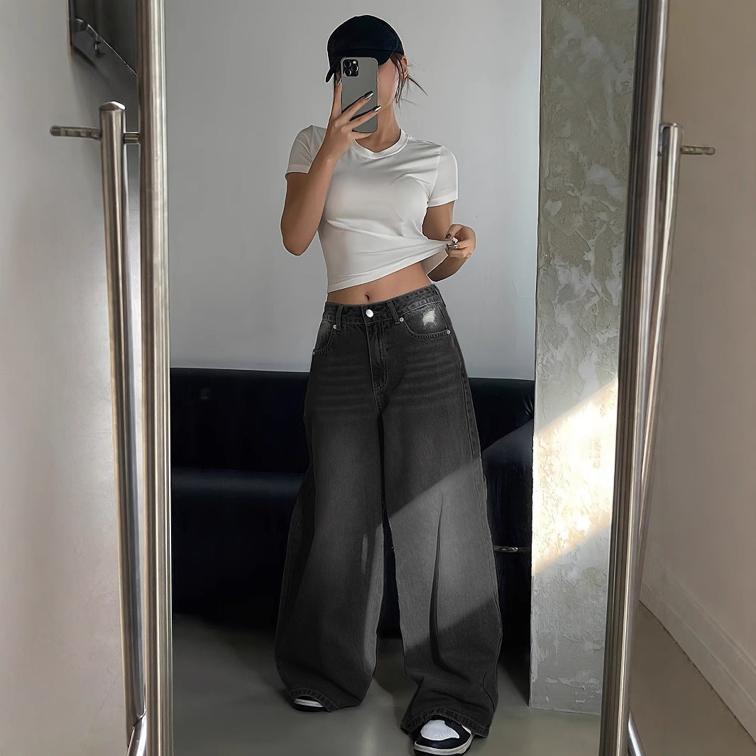 Women's Mopping Loose Hole Wide Leg Casual Women's Jeans