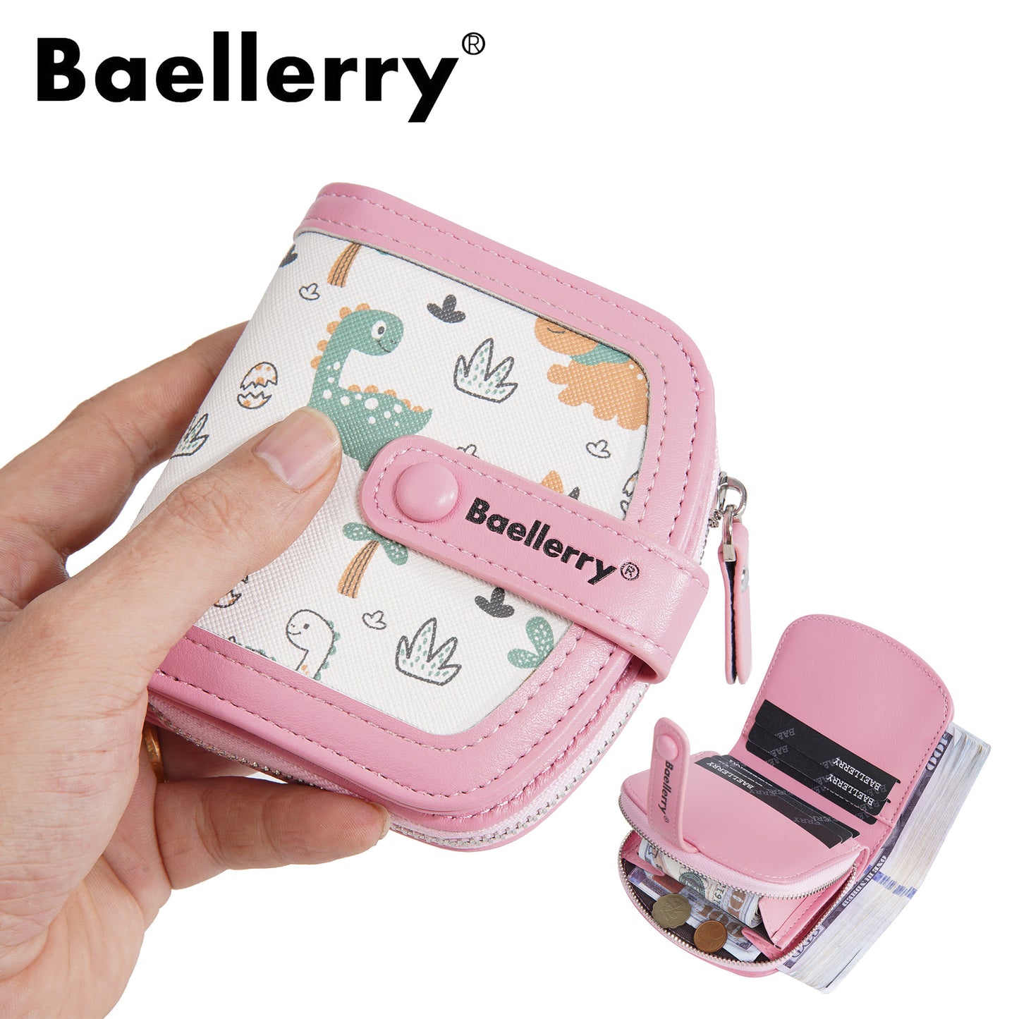 Women's Short Cute Cartoon Dinosaur Multiple Slots Ladies Wallets