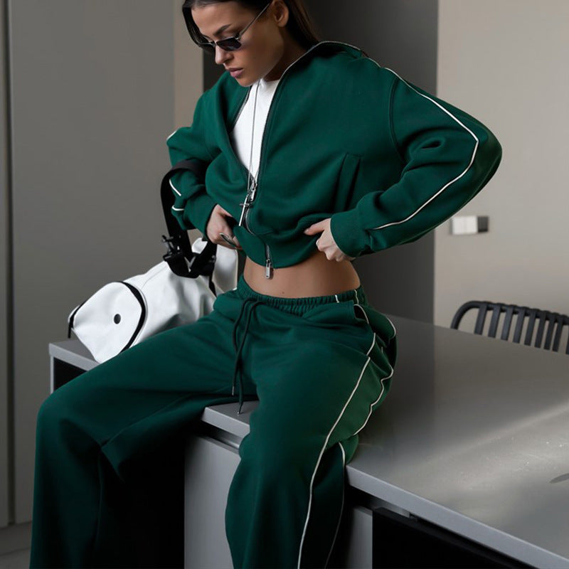 Women's Casual Fashion Set Zipper Outerwear Sports Suits