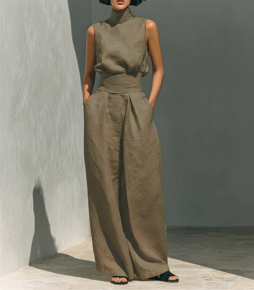 Women's Cotton Linen Sleeveless Trousers For Fashion Casual Suit
