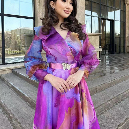 Women's Printed Wide Hem Gauzy Dress Commuter Dresses