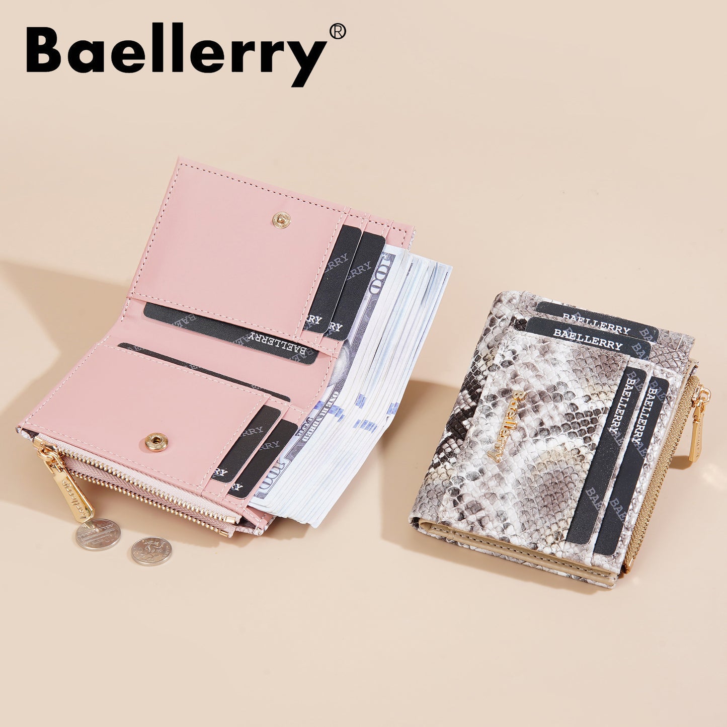 Women's High-grade Snake Pattern Multiple Slots Zipper Ladies Wallets