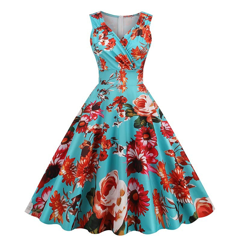 Party Style Vintage Printed Dress Cocktail Dresses