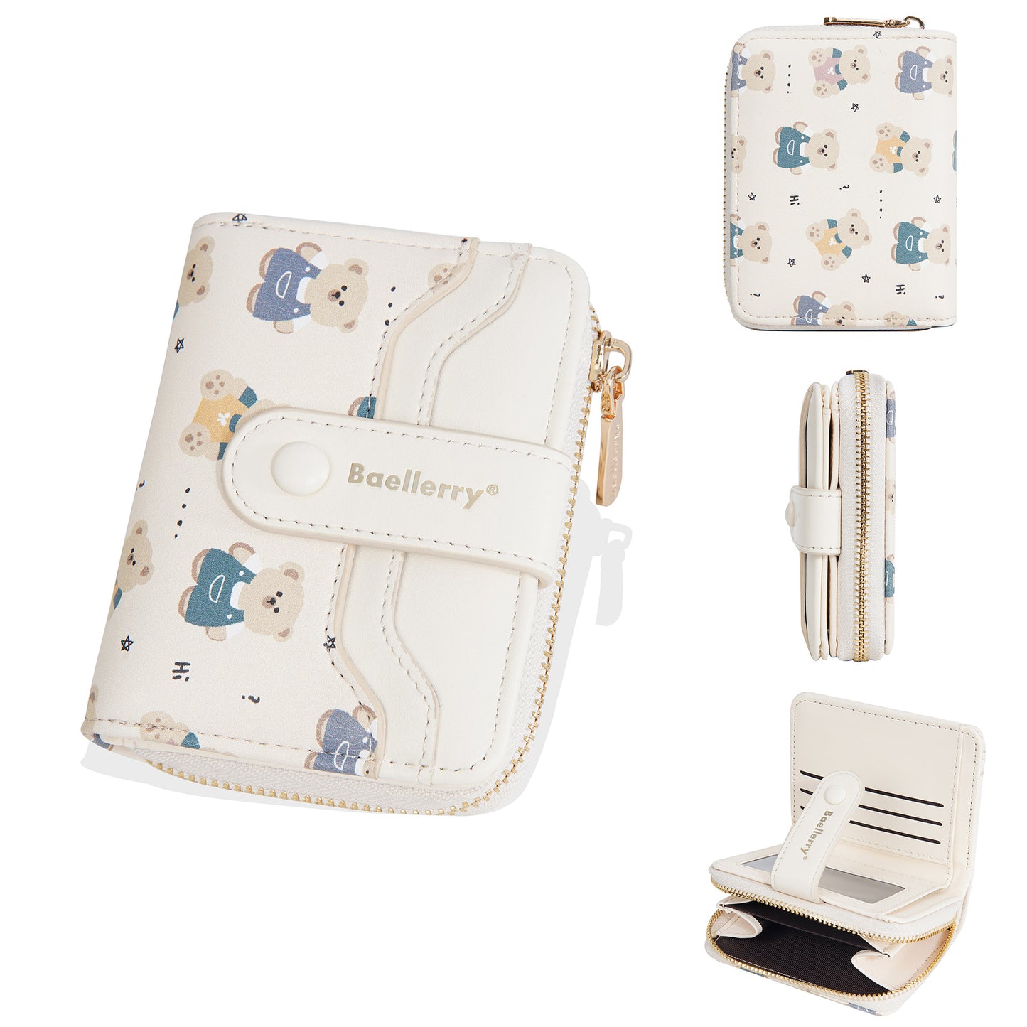 Women's Short Bear Printed Multiple Slots Zipper Ladies Wallets