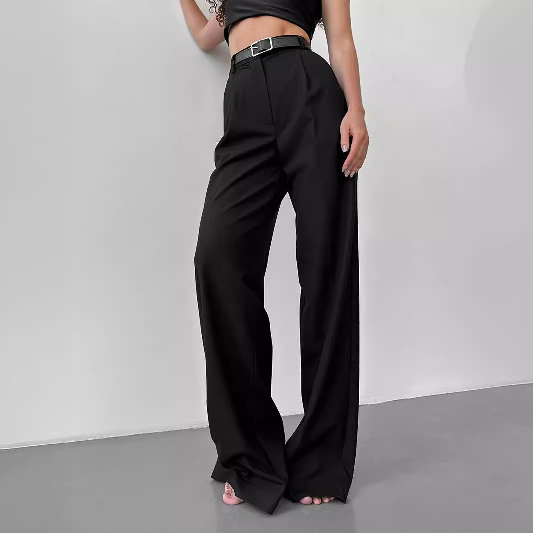 Women's Casual Temperament Commute Loose Straight Trousers Pants