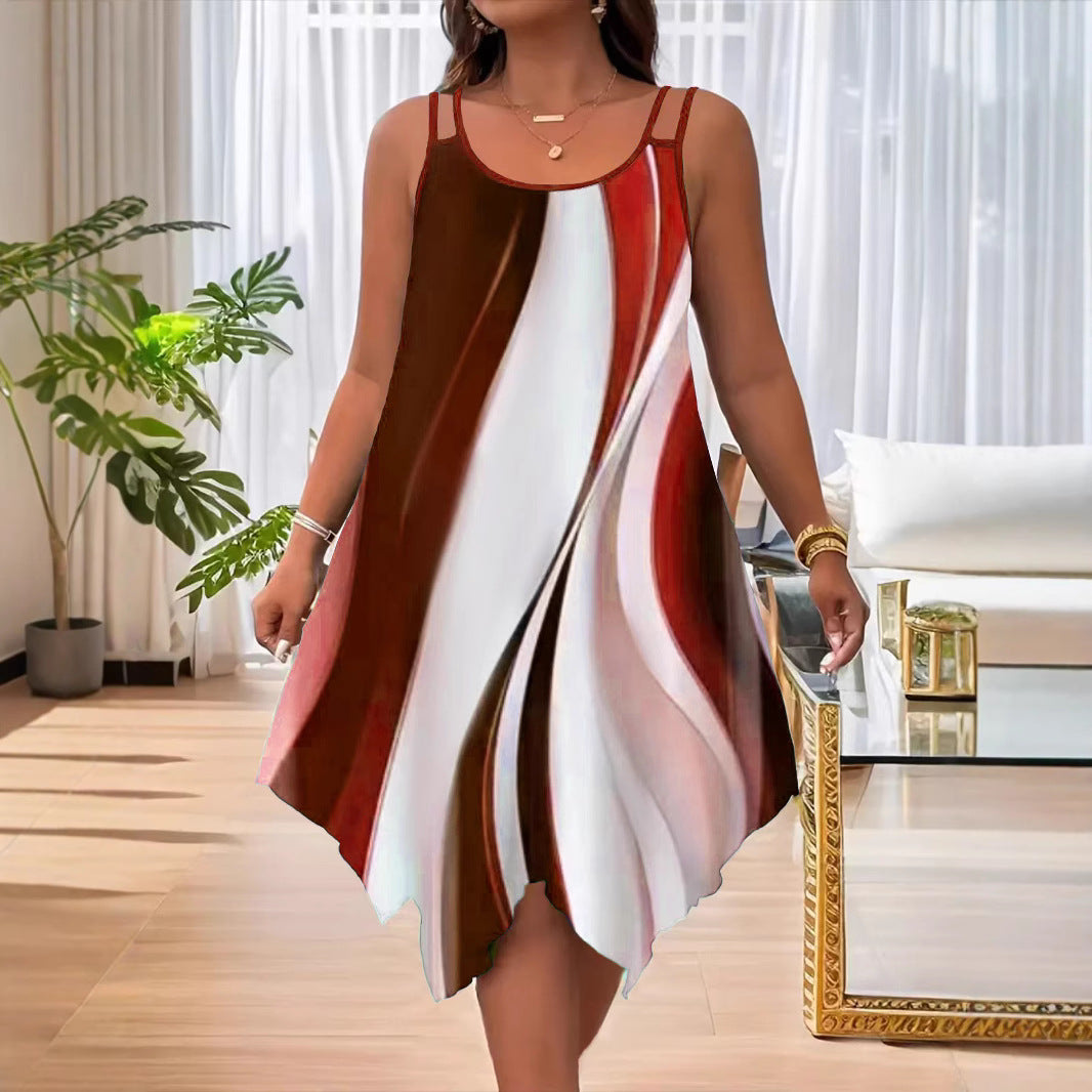 Women's Strap Summer Casual Asymmetric Hem Round Dress