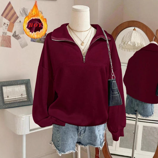 Back To School Casual Long Sleeve Lapel Half Loose Women's Sweater, Sweater