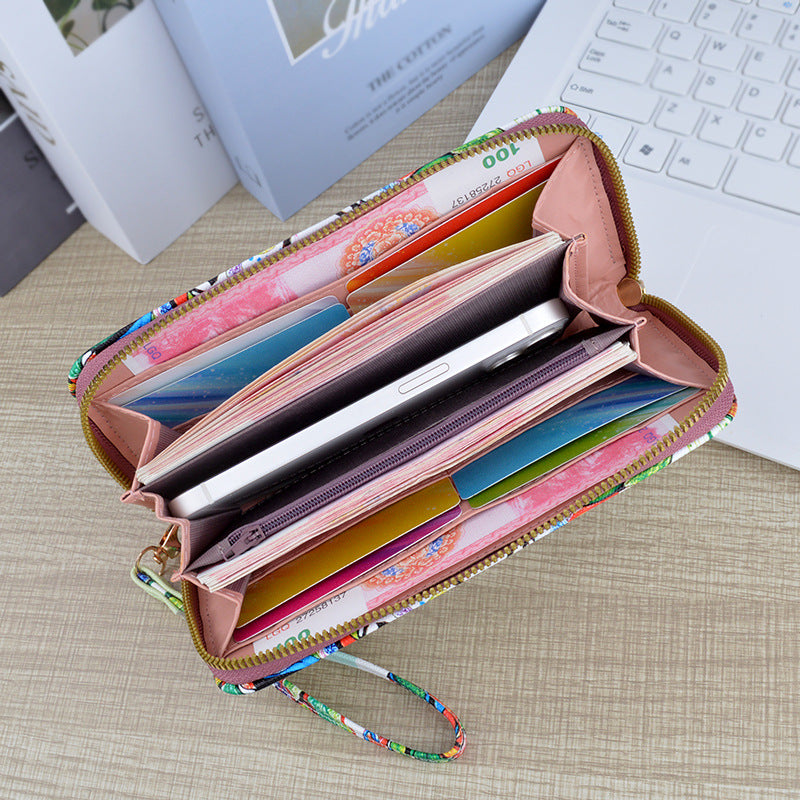 Women's Zipper Soft Leather Fashion Cross Print Ladies Wallets