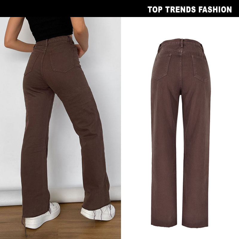 Women's Loose Chocolate Denim Trousers Draping Retro Jeans
