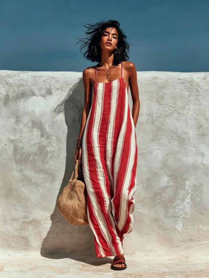 Women's Summer Striped Shoulder Strap Sleeveless Casual Women's Jumpsuit/clothing