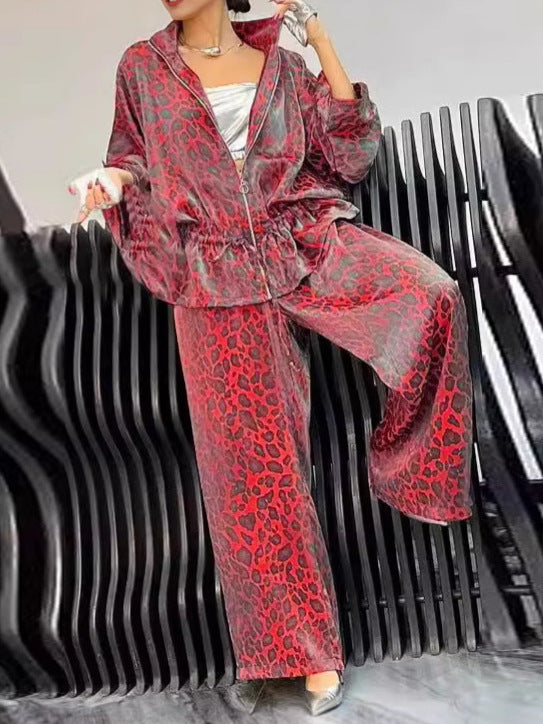 Women's Autumn Lapel Long Sleeve Leopard Print Suits