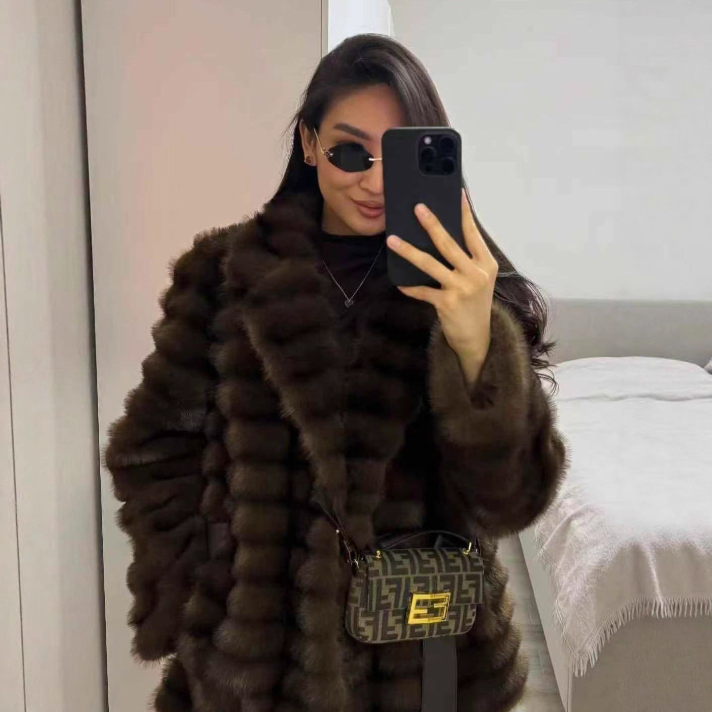 Imitated Mink Mid-length Elegant Environmentally Friendly Fur Figure Coats