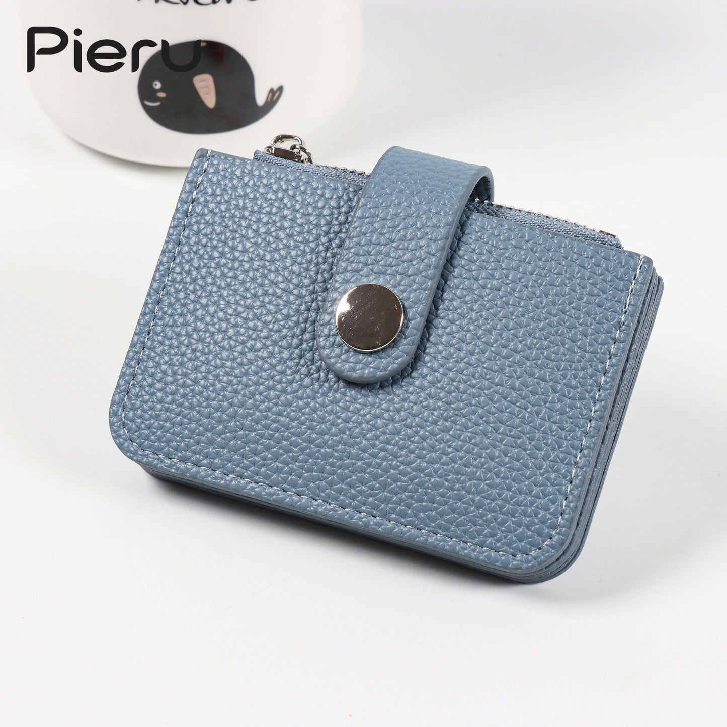 Simple Clamp Lychee Pattern Fresh Zipper Card Holder