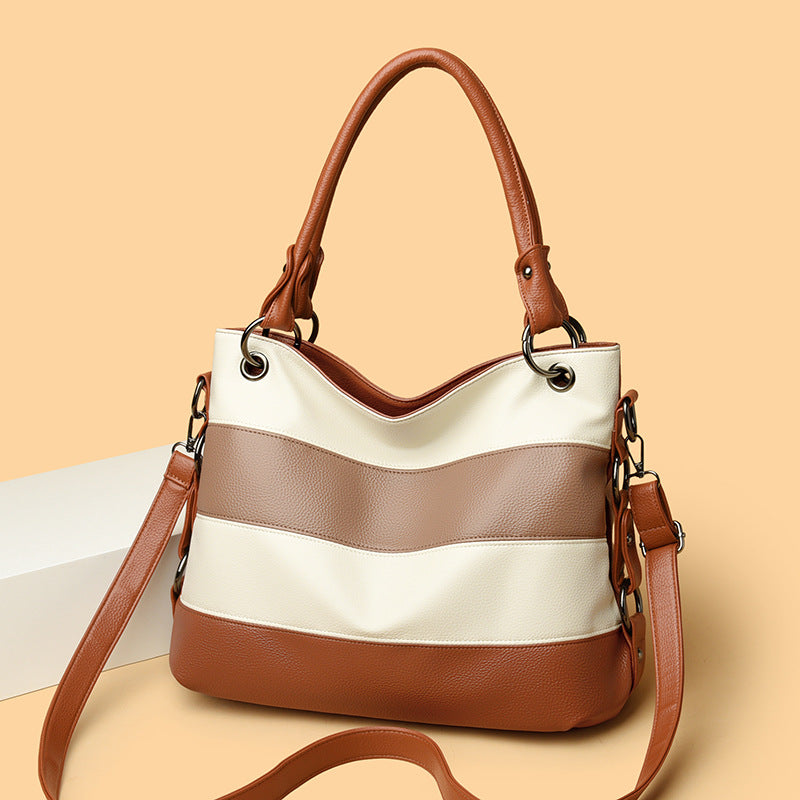 Women's Fashion Color Matching Leather Pattern Commuter Handbags