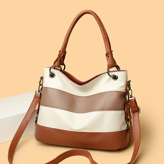 Women's Fashion Color Matching Leather Pattern Commuter Handbags