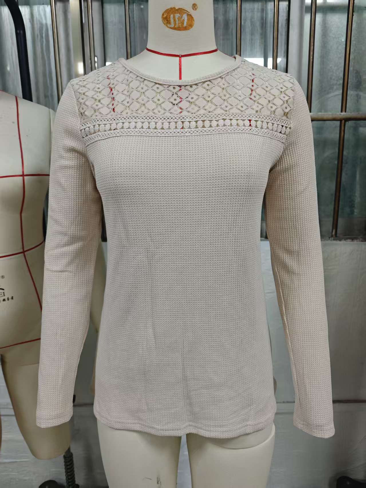 Women's Solid Color Round Neck Lace Stitching Loose Women's T-shirt