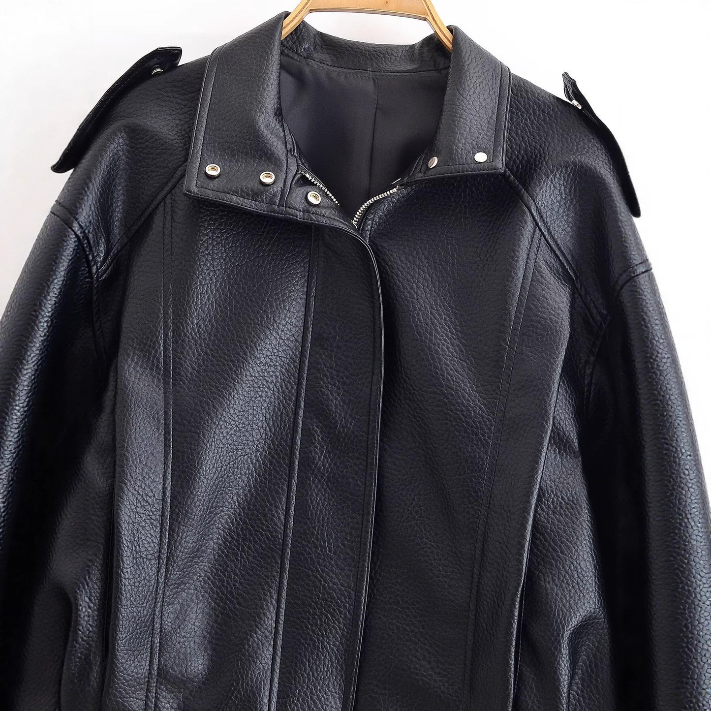 Women's Casual Litchi Pattern Imitation Leather Jackets