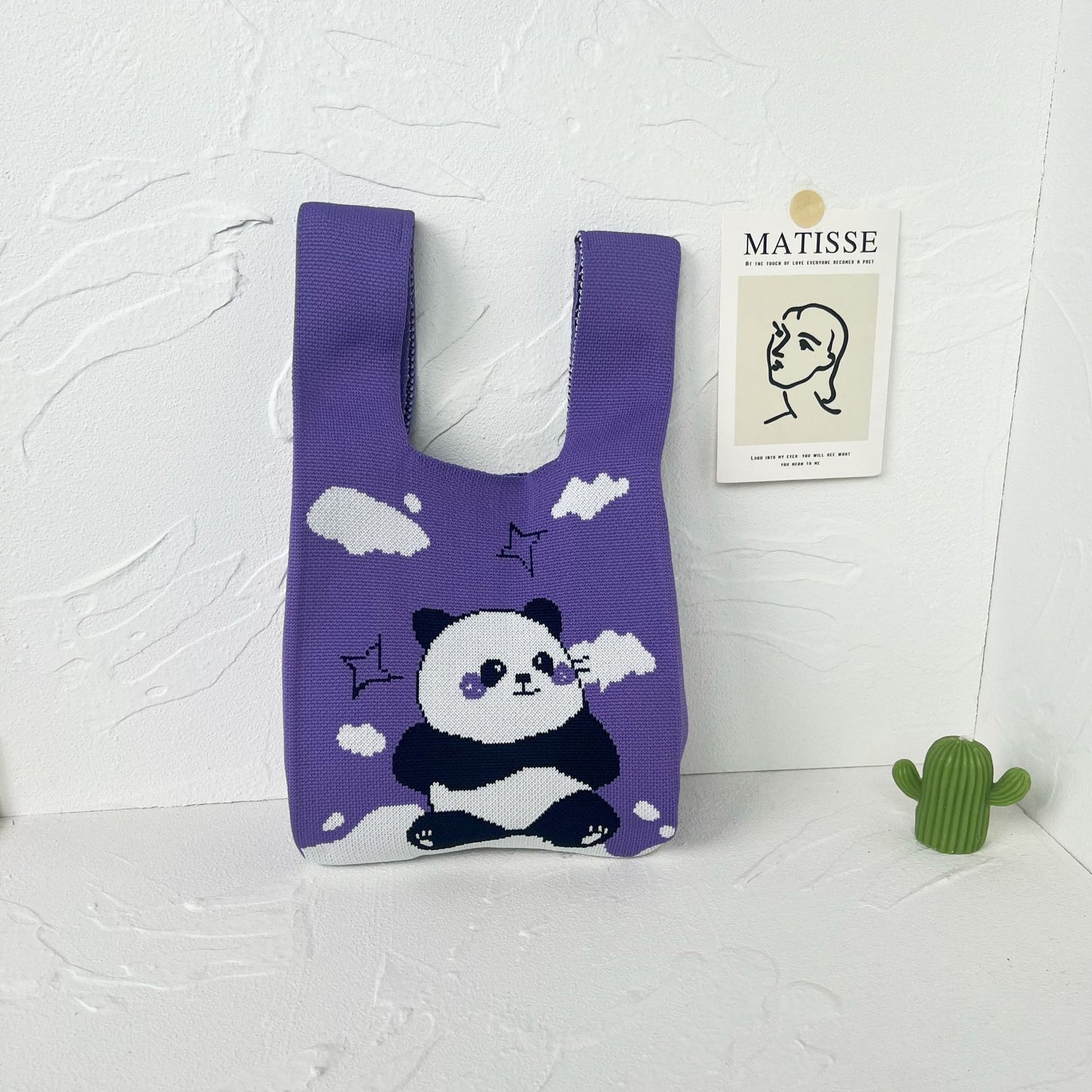 Women's High-grade Panda Knitted Polyester Knit Phone Bags