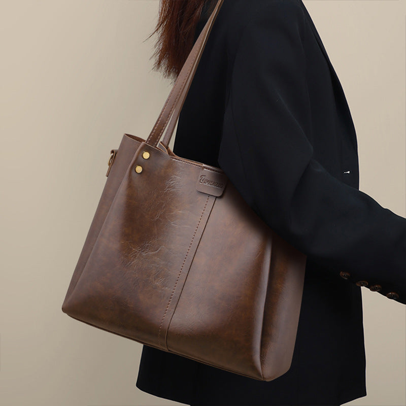 Women's High-grade Genuine Leather Commuter Large Capacity Crossbody Bags