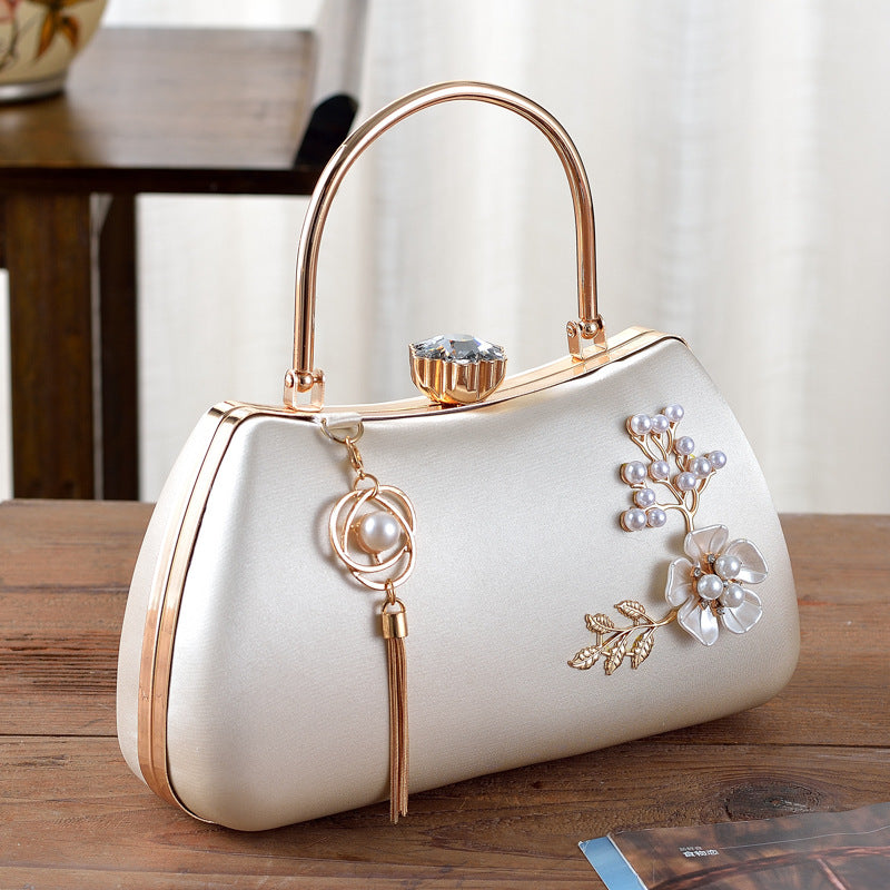 Women's Tassel Pendant Diamond Satin Portable Banquet Handbags