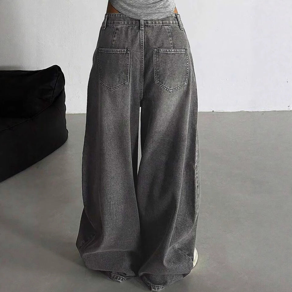 Fashion Retro Straight Loose High Waist Wide Leg Casual Trousers Women's Jeans