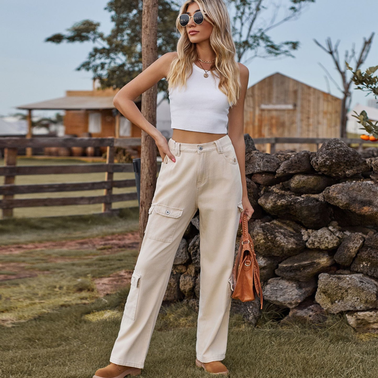 Women's American Hot Washed Half Elastic Design Jeans