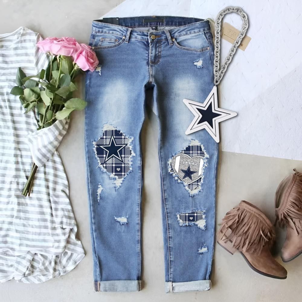 Women's Quality Fashion Winter Printing Ripped Mid Jeans