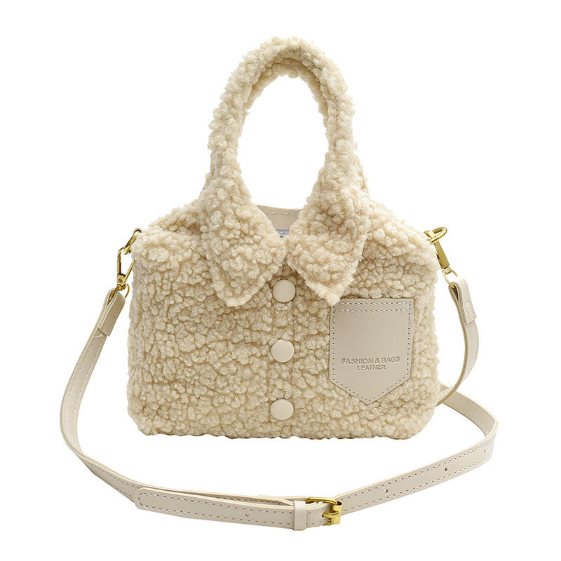 Women's Lamb Wool Candy Color Stitching Clothes Bags