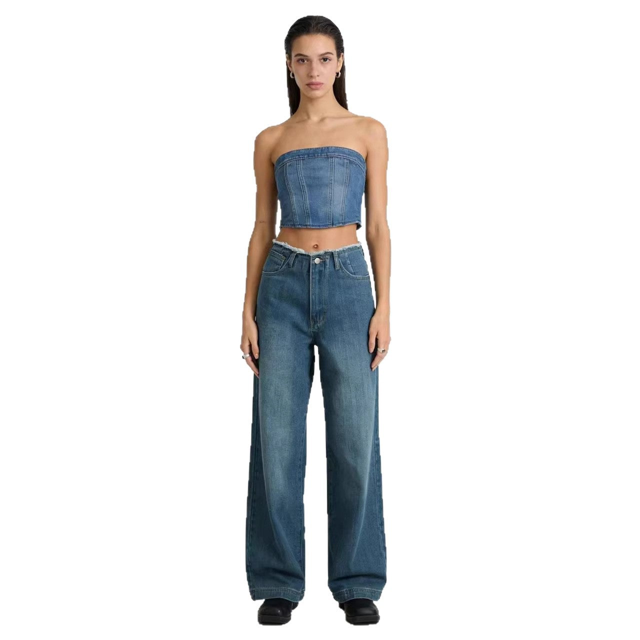 Women's Retro Creasing High Waist Distressed Loose Pants
